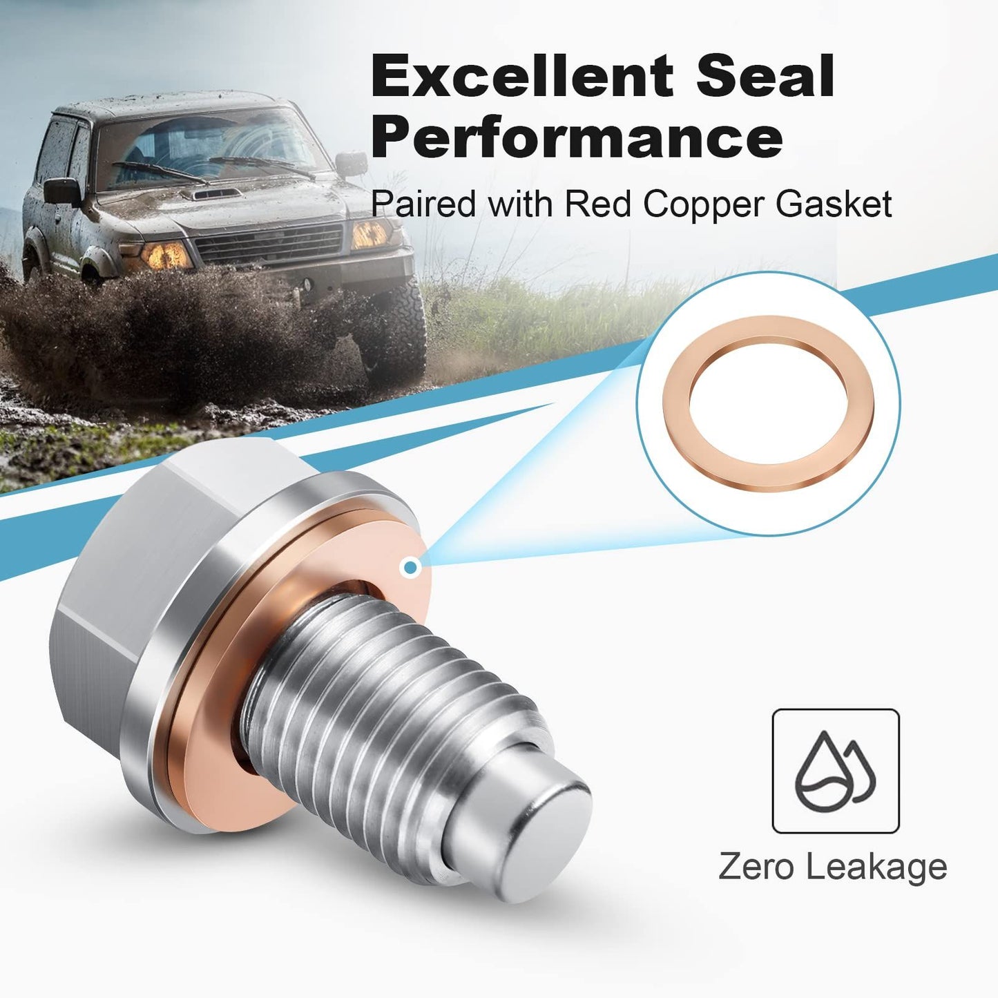M16 x1.5 Magnetic Oil Drain Plug Stainless Steel Oil Pan Drain Bolt Replacement , Mini 1pcs Crush Washer V1192-AZ-W-3175