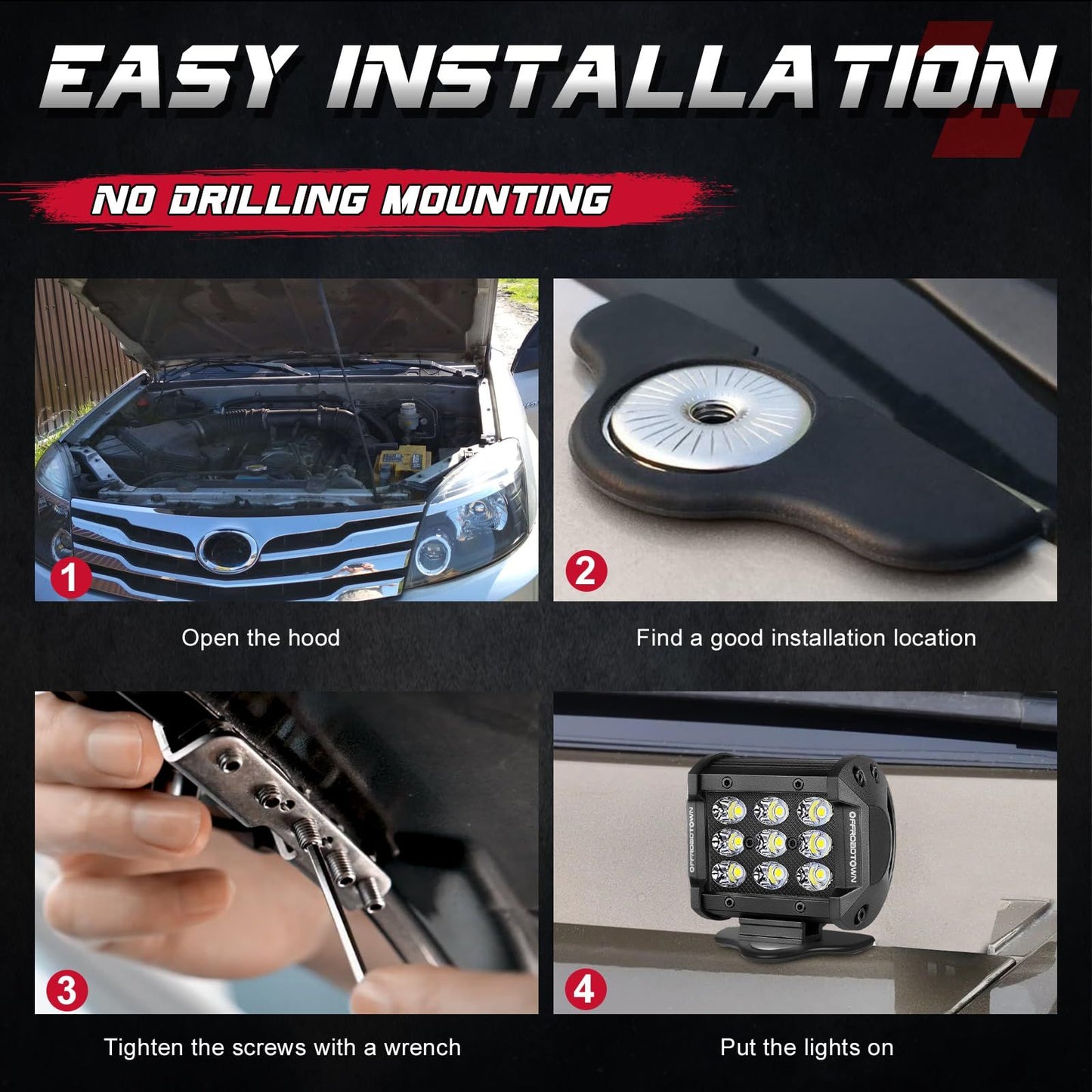 Led Light Bar Mounting Brackets 2pcs Universal Hood Led Work Light led Pods Mount Bracket Clamp Holder for V1192-AZ-W-3176
