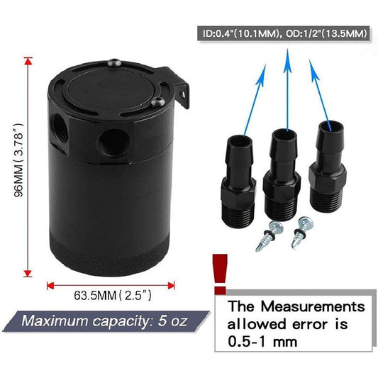Universal 3-Port Oil Catch Can Reservoir Tank Black Car Oil Catch Can Kit Reservoir Tank, Compact Baffled V1192-AZ-W-3177