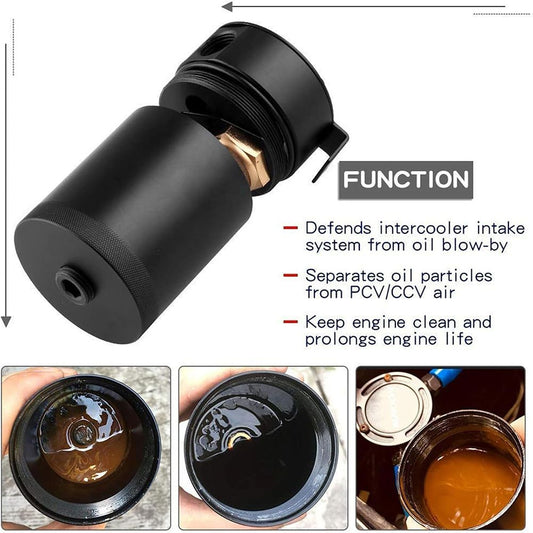 Universal 3-Port Oil Catch Can Reservoir Tank Black Car Oil Catch Can Kit Reservoir Tank, Compact Baffled V1192-AZ-W-3177