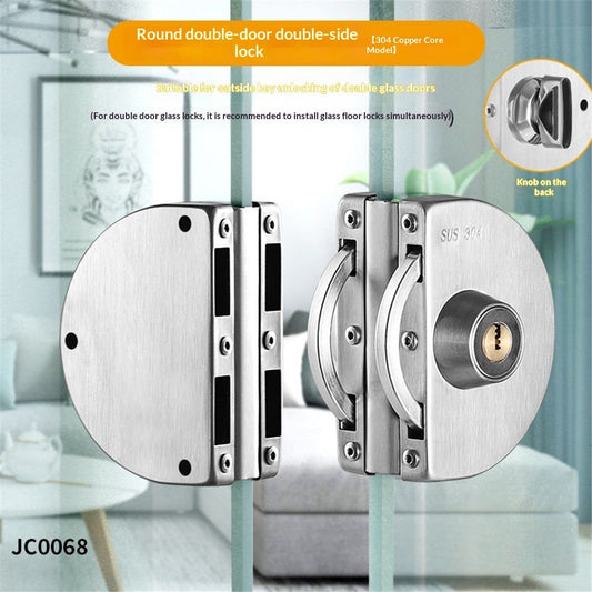 Glass Door Lock with Stainless Steel Double Bolts Swing Push, Double Sliding Security Door Lock Thick Glass V1192-AZ-W-3182