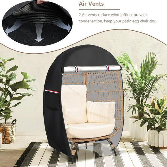 Outdoor Egg Chair Cover,Double Egg Chair Cover for 2 Person Egg Loveseat Chair (Black,Fits 35.4" D x 57.1" W V1192-AZ-W-3192