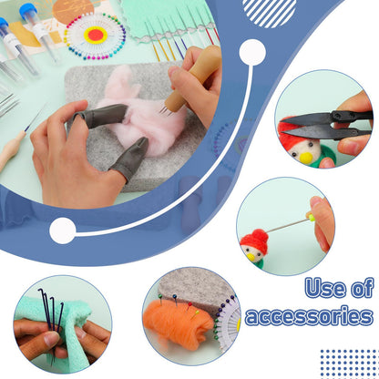 Felting Kit Felting Pad & Tools with Needles, Finger Guards, Wooden Handle Scissor, Bag for Beginner & V1192-AZ-W-3202