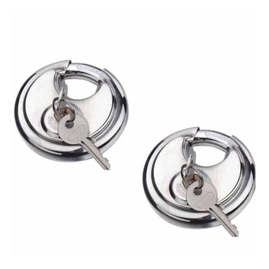 70mm Keyed Alike Heavy Duty Shielded Discus Padlock - 3 Pack- Chrome Plated Security Lock for Storage Shed, V1192-AZ-W-3204