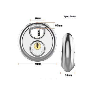 70mm Keyed Alike Heavy Duty Shielded Discus Padlock - 3 Pack- Chrome Plated Security Lock for Storage Shed, V1192-AZ-W-3204