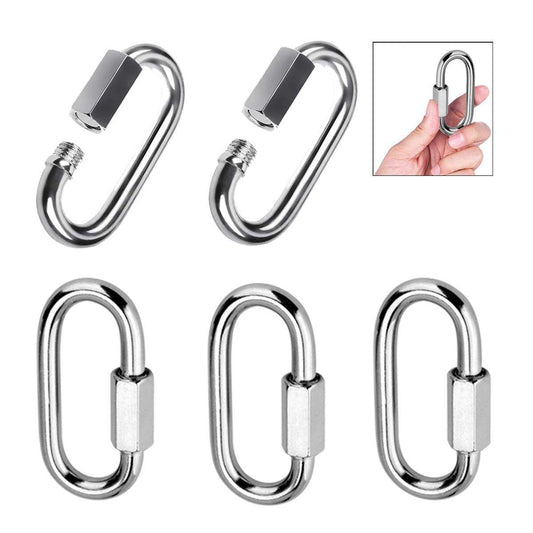 5pcs Quick Link, 304 Stainless Steel D Shape Locking Carabiner Heavy Duty Chain Link Keychain for Outdoor V1192-AZ-W-3208