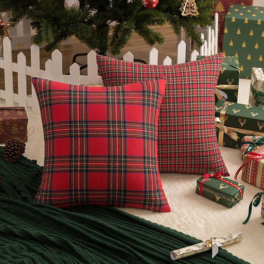 Pack of 2 Christmas Plaid Decorative Throw Pillow Covers Scottish Tartan Cushion Case for Farmhouse Home V1192-AZ-W-3215