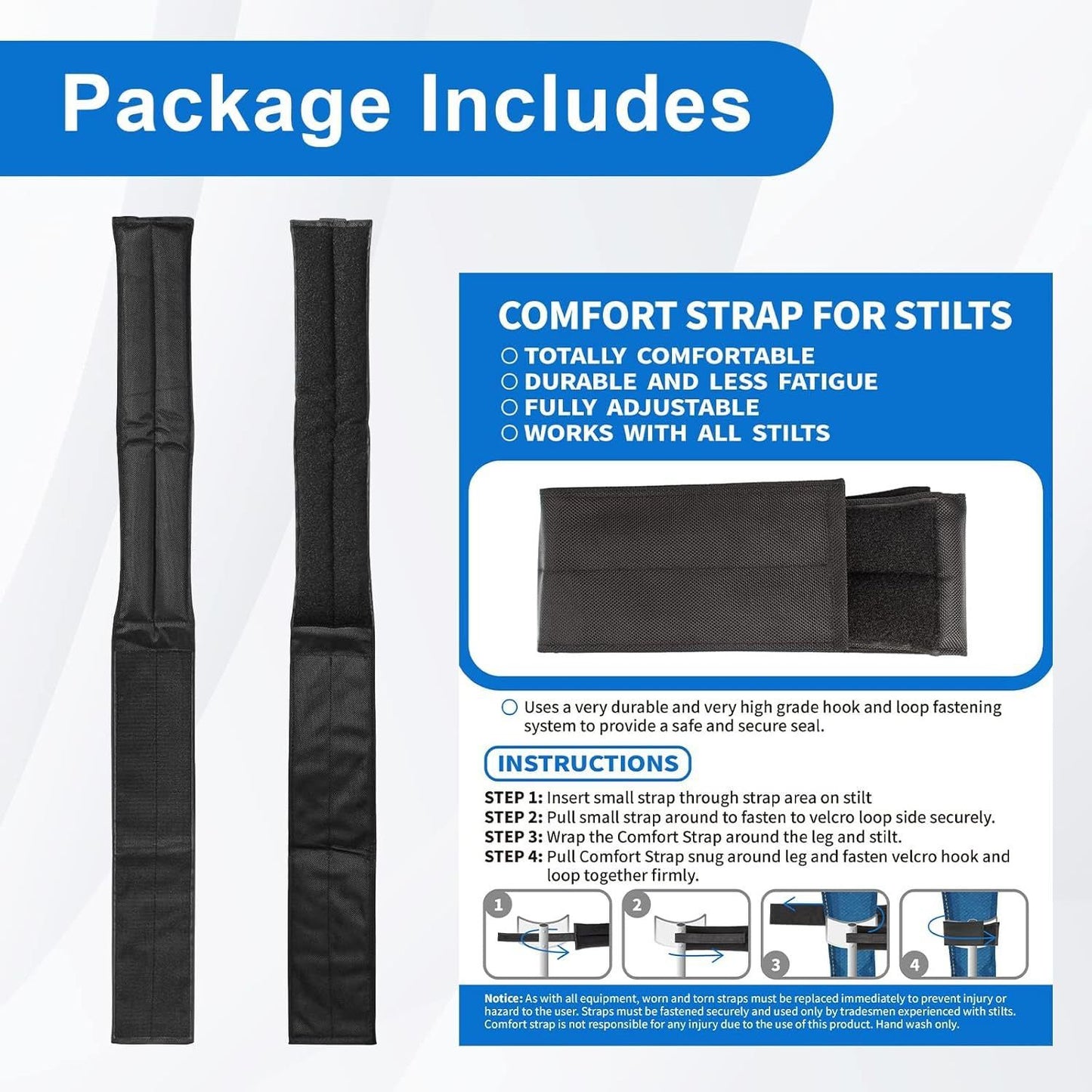 Stilt Straps, Comfortable for All Day Wear, Heavy Duty and Stability, Work with Various of Stilts, 1 Pair V1192-AZ-W-3232