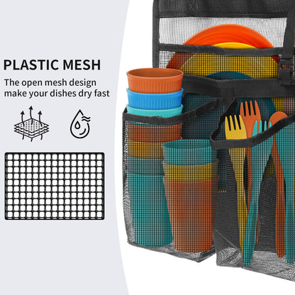 Camping Dish Drying Bag Collapsible Dish Drying Rack, Portable Mesh Dinnerware Drainer Organizer for RV V1192-AZ-W-3246