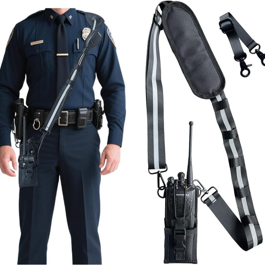 Radio Strap Holster With an Adjustable, Widened Shoulder Strap Featuring 3M Reflective Strips, a Mic Clip, V1192-AZ-W-3259