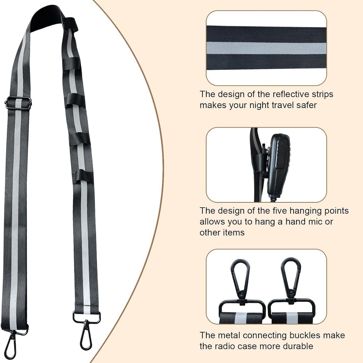 Radio Strap Holster With an Adjustable, Widened Shoulder Strap Featuring 3M Reflective Strips, a Mic Clip, V1192-AZ-W-3259