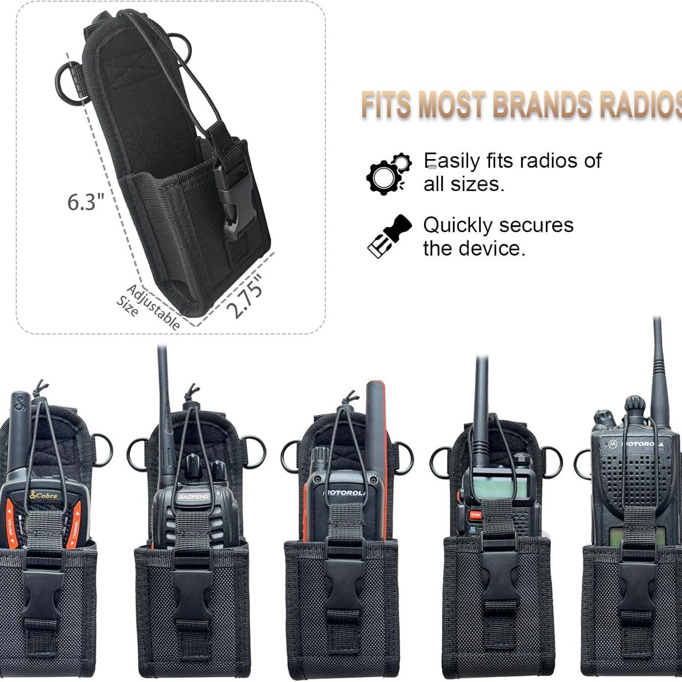 Radio Strap Holster With an Adjustable, Widened Shoulder Strap Featuring 3M Reflective Strips, a Mic Clip, V1192-AZ-W-3259