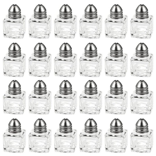 24 pack 1/2 oz Mini Salt Shakers Stainless Steel - Mini Square Glass Cube Salt and Pepper Shakers with V1192-AZ-W-3260