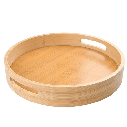 12 inch Round Serving Wooden Tray with Handles, Bamboo Decorative Tray Serving for Serving Beverages & Food V1192-AZ-W-3261