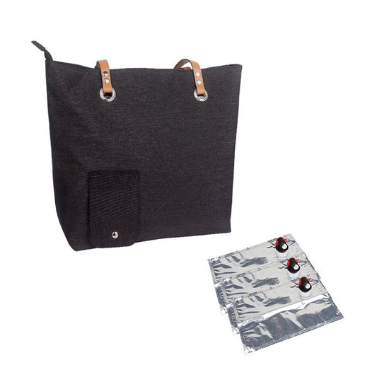Portable Canvas Wine Tote with Drink Dispenser, Insulated Wine Bag, Black, One Size, Adult, Unisex(Comes with V1192-AZ-W-3267