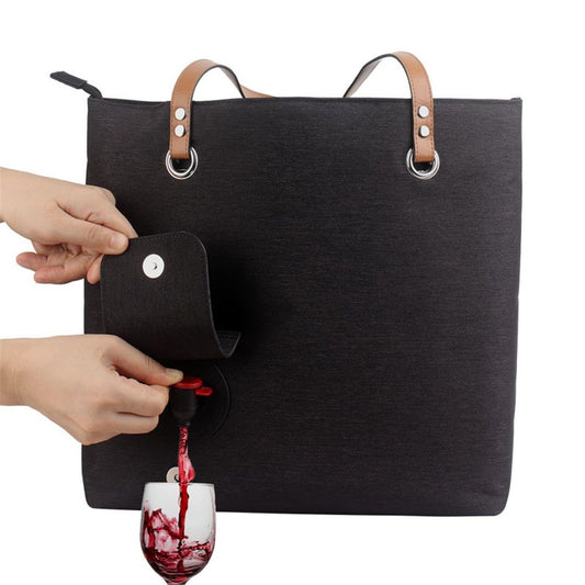 Portable Canvas Wine Tote with Drink Dispenser, Insulated Wine Bag, Black, One Size, Adult, Unisex(Comes with V1192-AZ-W-3267