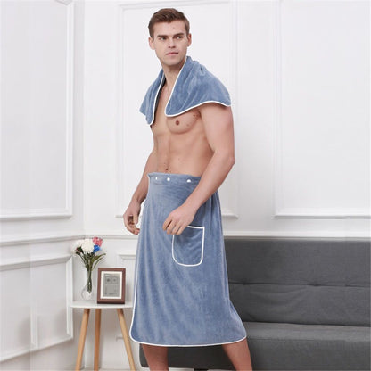 2 set Men's Towel Wrap Bathrobe, Soft Adjustable Bath Wrap for Shower, Sauna,Coral Fleece Super Soft, V1192-AZ-W-3268