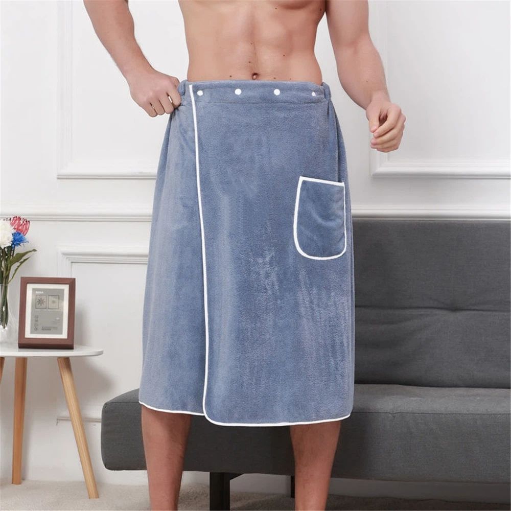 2 set Men's Towel Wrap Bathrobe, Soft Adjustable Bath Wrap for Shower, Sauna,Coral Fleece Super Soft, V1192-AZ-W-3268