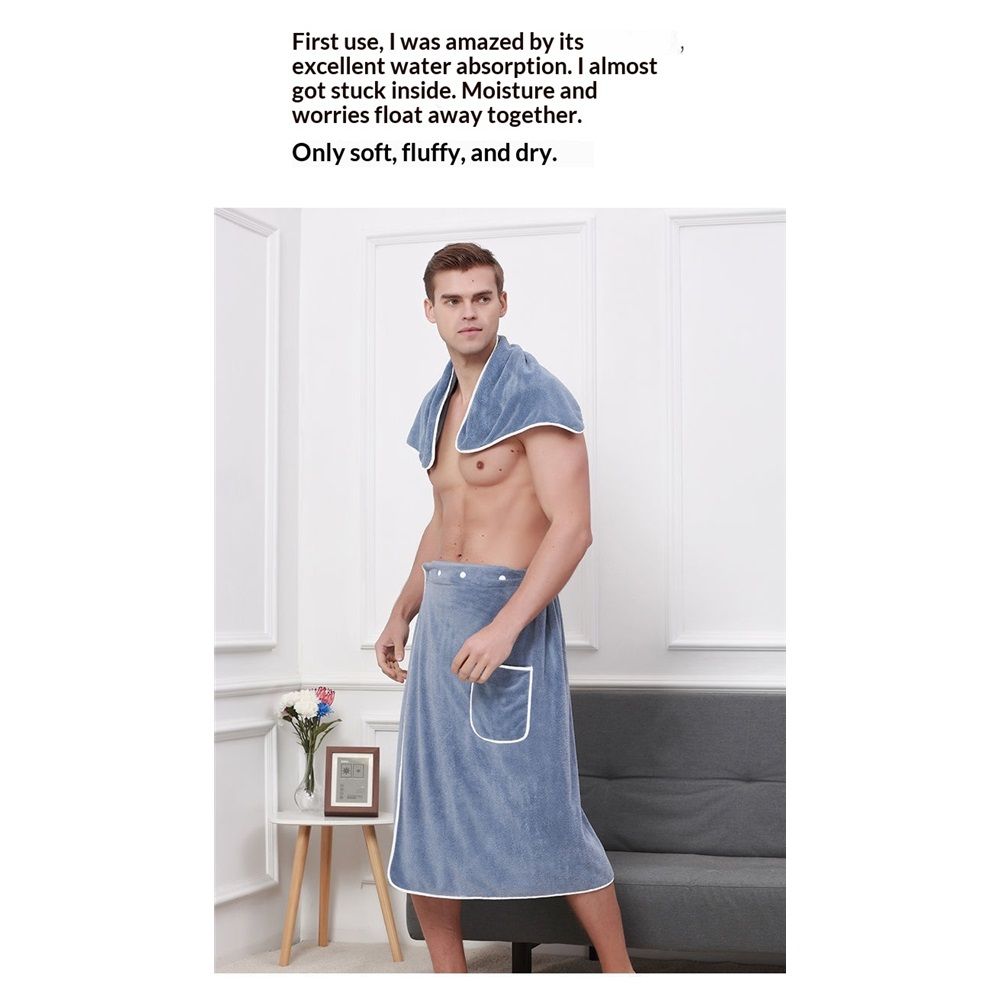 2 set Men's Towel Wrap Bathrobe, Soft Adjustable Bath Wrap for Shower, Sauna,Coral Fleece Super Soft, V1192-AZ-W-3268