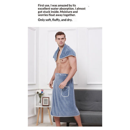 2 set Men's Towel Wrap Bathrobe, Soft Adjustable Bath Wrap for Shower, Sauna,Coral Fleece Super Soft, V1192-AZ-W-3268