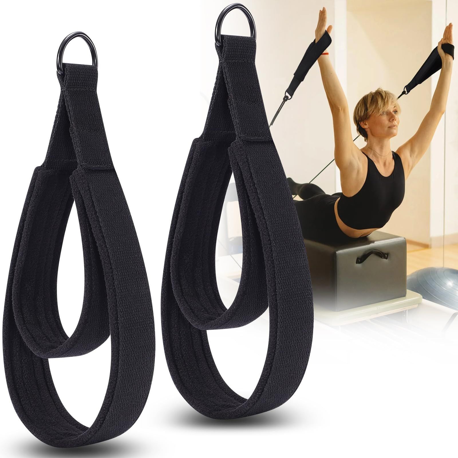 2 Pcs Pilates Straps - Double Loop Ring Straps for Reformer, Padded, Home Gym Workout Yoga exercise V1192-AZ-W-3287