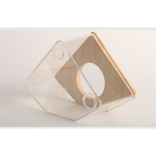 Large transparent small animal sand bath container and hamster accessories with natural wooden lid, suitable V1192-AZ-W-3291