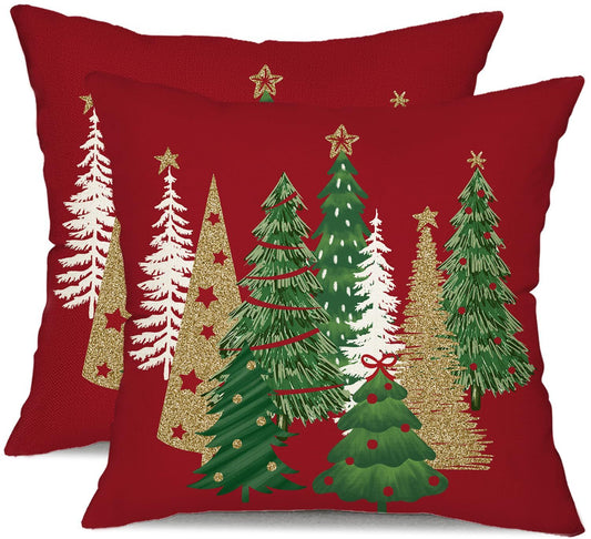 Christmas Pillow Covers 18x18 Inch Set of 2 Xmas Tree Decorative Red Throw Pillows Winter Christmas Decor for V1192-AZ-W-3303