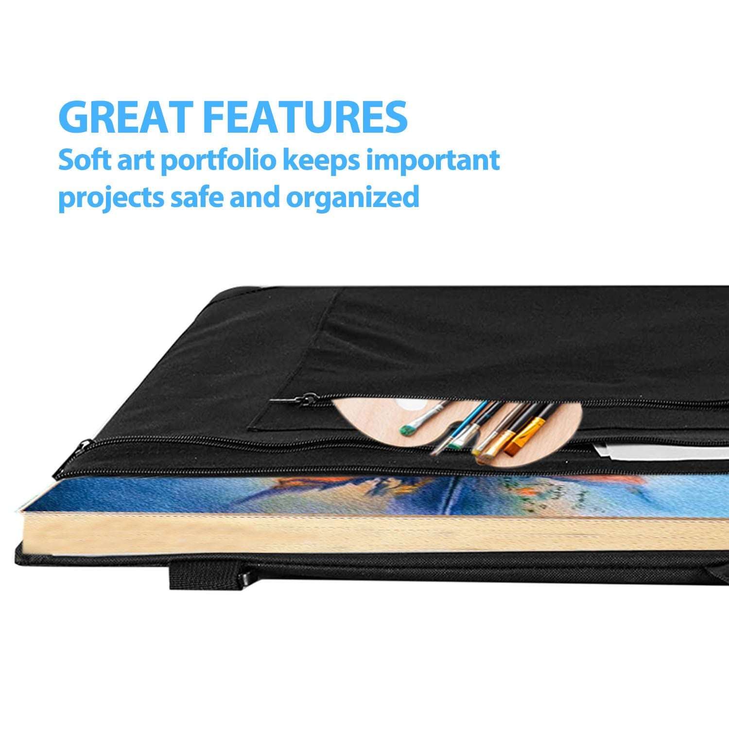 19.7x23.6in Art Portfolio Tote Bag - Large Carrying Storage Case with Handle & Adjustable Shoulder Strap, V1192-AZ-W-3331