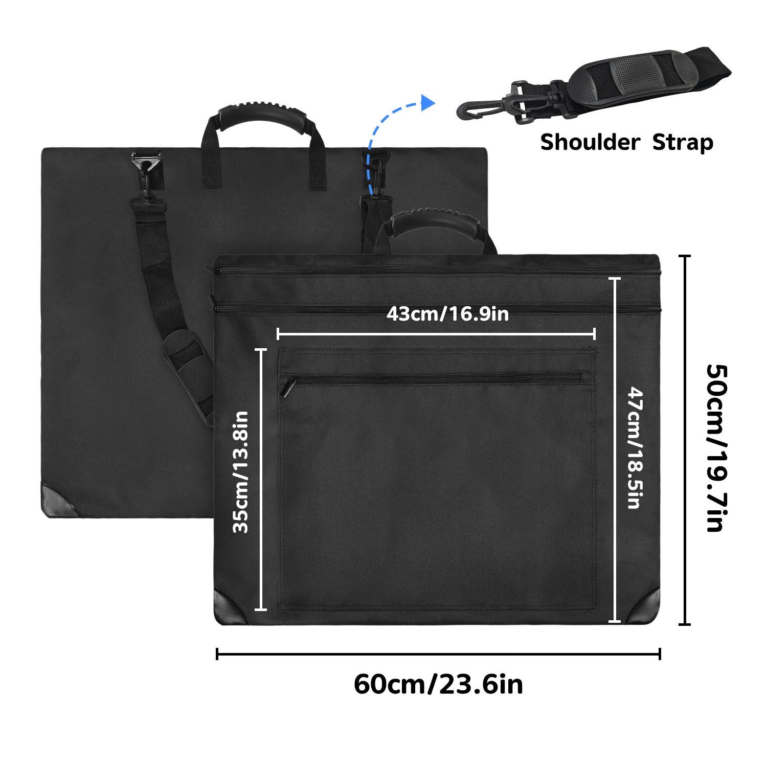 19.7x23.6in Art Portfolio Tote Bag - Large Carrying Storage Case with Handle & Adjustable Shoulder Strap, V1192-AZ-W-3331