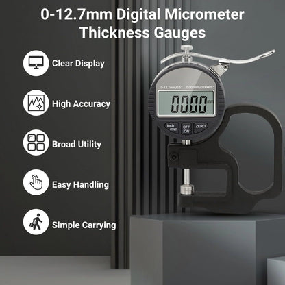 Digital Thickness Gauge, Thickness Micrometer Meter, 0 to 12.7mm Digital Display Measuring Tool with LCD V1192-AZ-W-3336