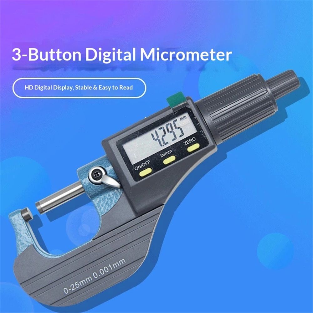 Digital Micrometer, Professional Inch/Metric Measuring Tools 0.001 mm Resolution Thickness Gauge, Protective V1192-AZ-W-3337