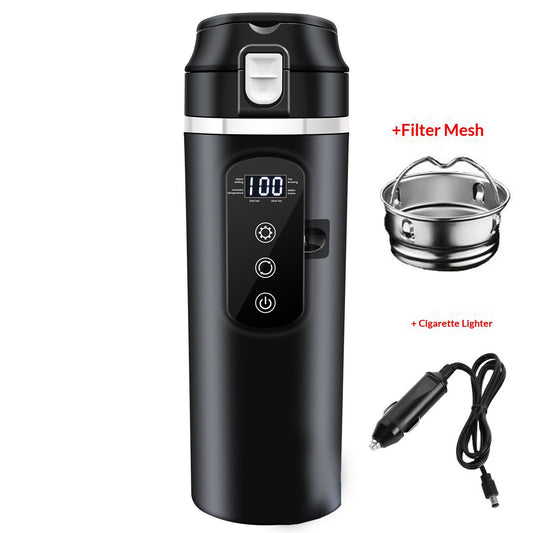 DC 12V/24V Car Travel Electric Kettle, 500ml Car Heating Mug with Anti-Spill Lid, Leak-proof, 304 Stainless V1192-AZ-W-3340