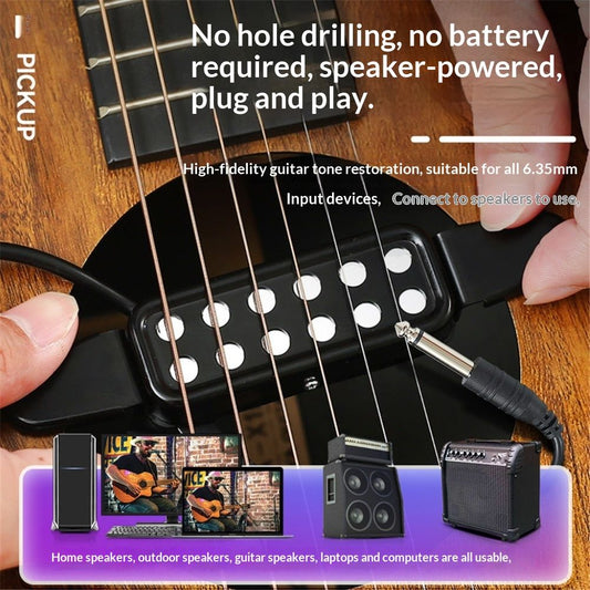 12 Soundhole Acoustic Guitar Pickup Electric Transducer Magnetic Preamplifier with Capo & 10 FT Audio Cable V1192-AZ-W-3341