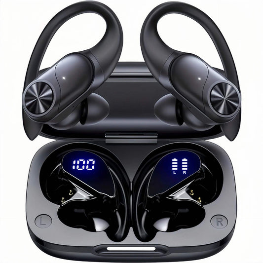 Bluetooth Headphones Wireless Earbuds 80hrs Playtime Wireless Charging Case Digital Display Sports Ear Buds V1192-AZ-W-3342