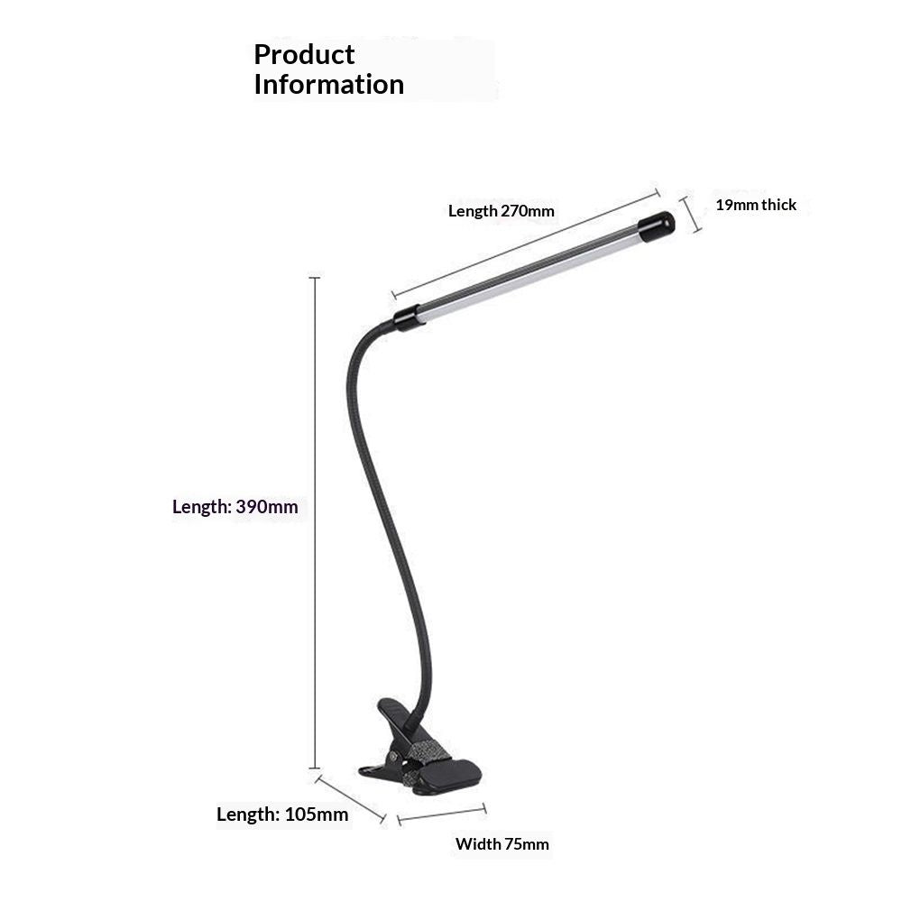 Clip on Desk Lamp LED Reading light Dimmable USB Small Clamp Lamp Adjustable Flexible Gooseneck Table Light V1192-AZ-W-3345