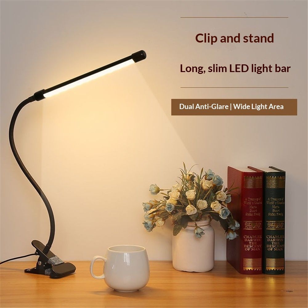 Clip on Desk Lamp LED Reading light Dimmable USB Small Clamp Lamp Adjustable Flexible Gooseneck Table Light V1192-AZ-W-3345