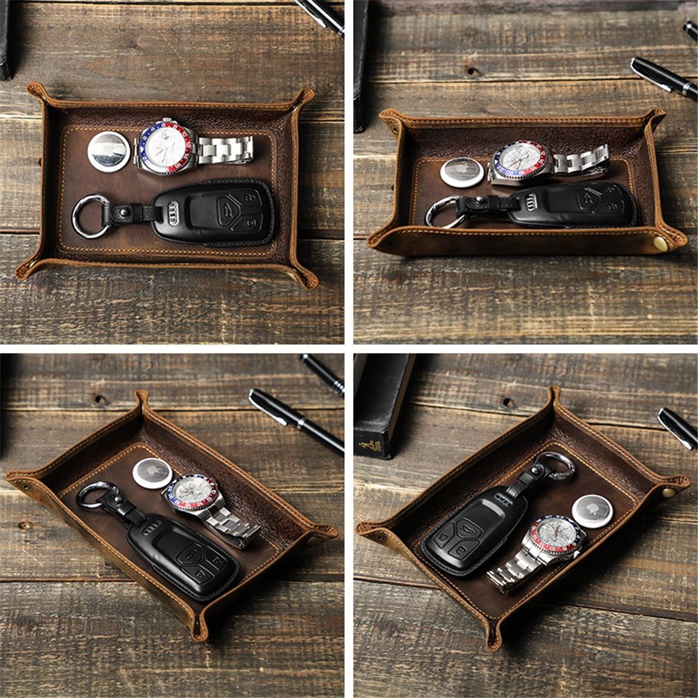 Leather Valet Tray for Men - Rustic Organizer for Keys, Phone & Wallet Whiskey Barrel Brown Perfect for V1192-AZ-W-3350