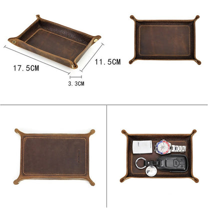 Leather Valet Tray for Men - Rustic Organizer for Keys, Phone & Wallet Whiskey Barrel Brown Perfect for V1192-AZ-W-3350
