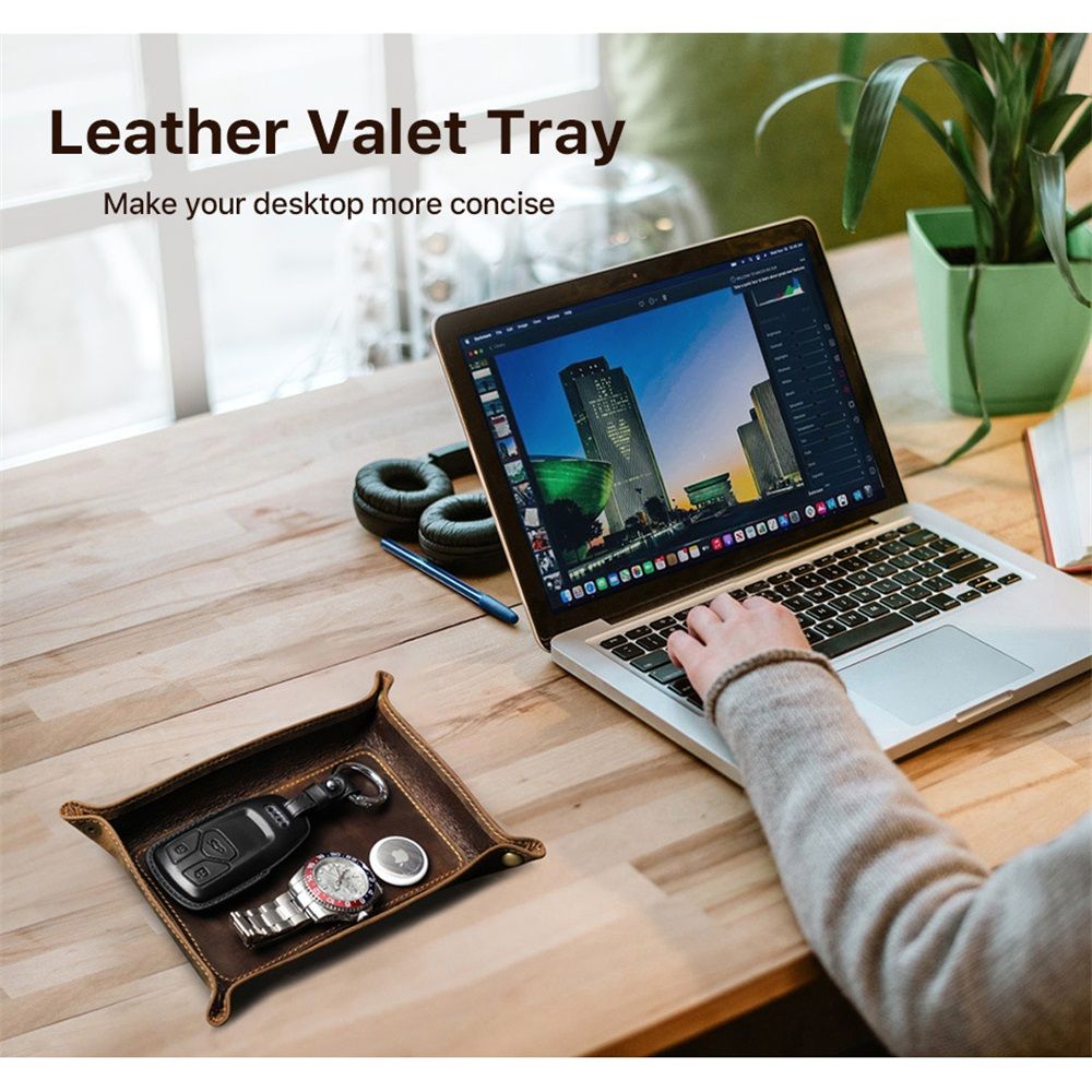 Leather Valet Tray for Men - Rustic Organizer for Keys, Phone & Wallet Whiskey Barrel Brown Perfect for V1192-AZ-W-3350