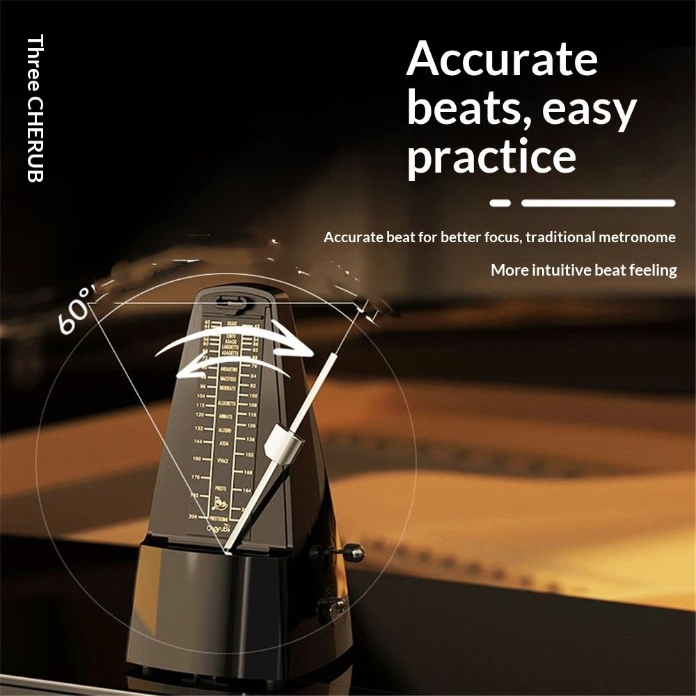 metronome - Classic Mechanical Wind-Up Design with Bell for Piano, Guitar, Violin & All Instruments (Black) V1192-AZ-W-3352