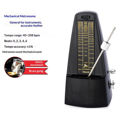 metronome - Classic Mechanical Wind-Up Design with Bell for Piano, Guitar, Violin & All Instruments (Black) V1192-AZ-W-3352