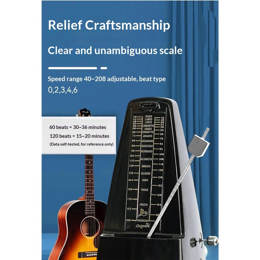 metronome - Classic Mechanical Wind-Up Design with Bell for Piano, Guitar, Violin & All Instruments (Black) V1192-AZ-W-3352