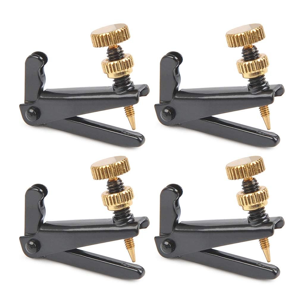 4Pack Violin Fine Tuners for 4/4-3/4 Violin Metal String Adjuster Nickel Plated Anti Rust (Black + Gold) V1192-AZ-W-3355