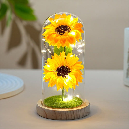 Sunflower Gift for Women,Sun Flowers Home Decor,Preserved Sunflower Bouquet in Glass Dome,Birthday Gifts for V1192-AZ-W-3375