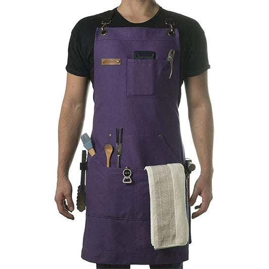 Chef and BBQ Apron - Canvas, Stainless Steel Hardware - Cross Back Straps(Purple, with only one apron) V1192-AZ-W-3387