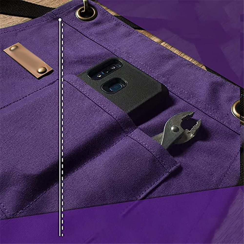 Chef and BBQ Apron - Canvas, Stainless Steel Hardware - Cross Back Straps(Purple, with only one apron) V1192-AZ-W-3387