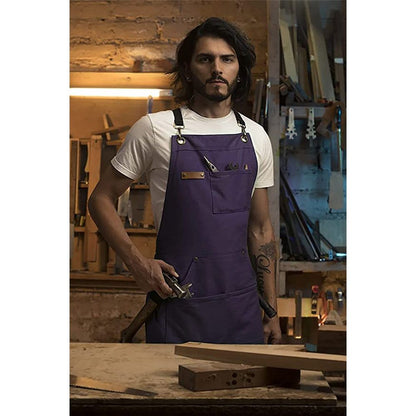 Chef and BBQ Apron - Canvas, Stainless Steel Hardware - Cross Back Straps(Purple, with only one apron) V1192-AZ-W-3387
