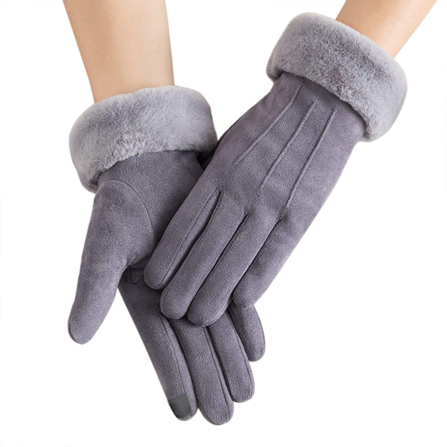 Women Winter Warm Touch Screen Soft Windproof Lined Thick Gloves for Snow Skiing in Clod Weather grey V1192-AZ-W-3404