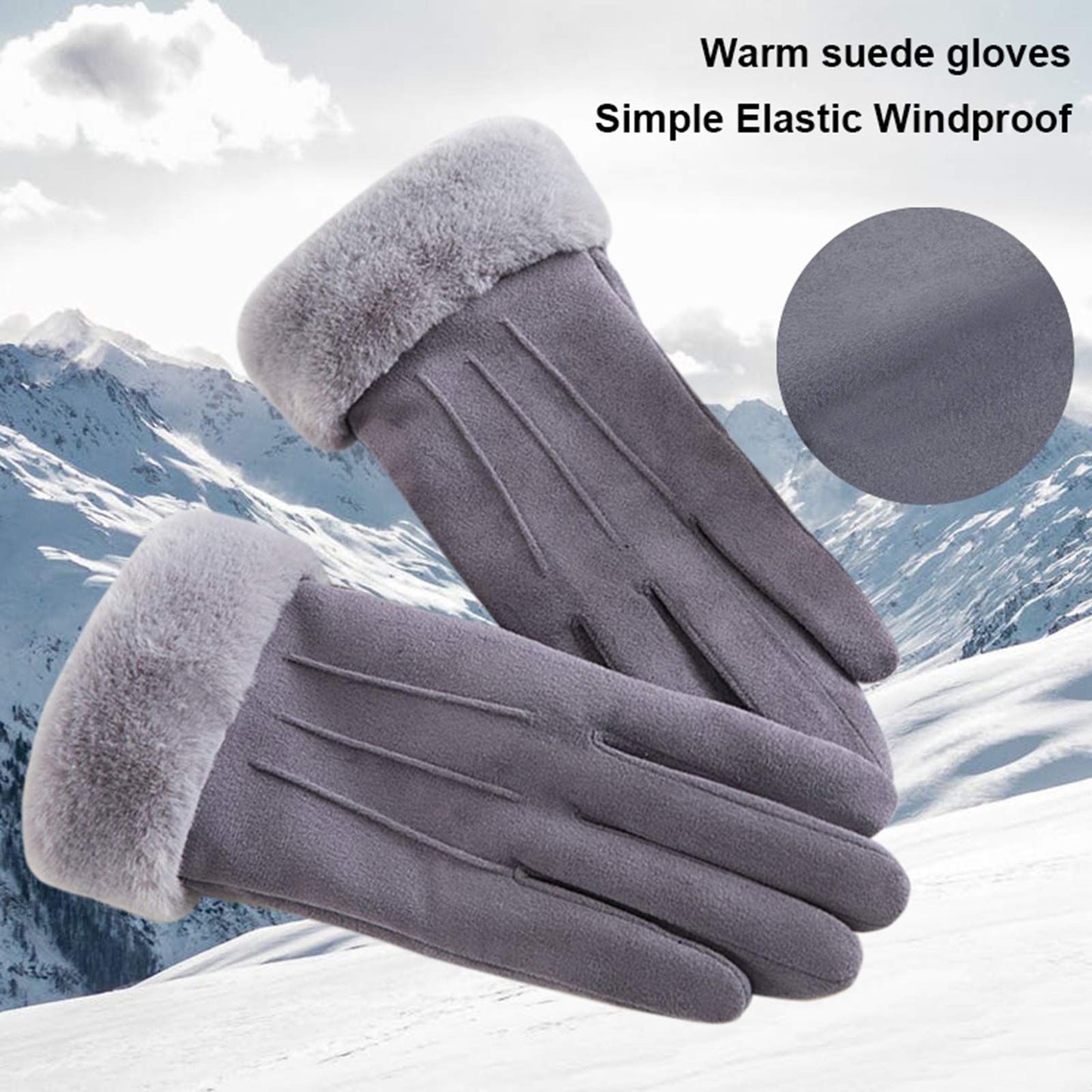 Women Winter Warm Touch Screen Soft Windproof Lined Thick Gloves for Snow Skiing in Clod Weather grey V1192-AZ-W-3404