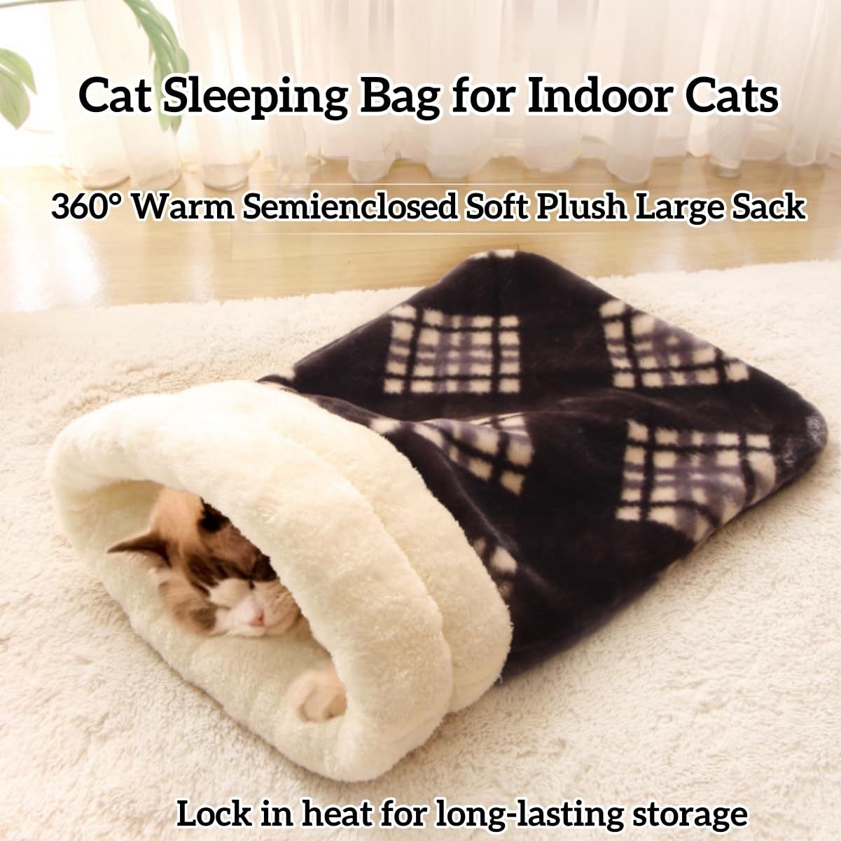 Cat Bed Cave Sleeping Bag, Pet Mat Warming Pad Sack for Cats and Small Dog,Burrowing Cozy Soft Comfortable V1192-AZ-W-3410